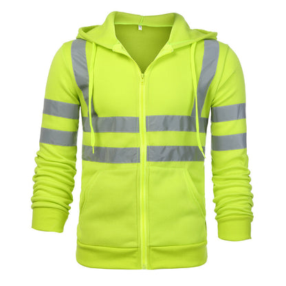 Men's Reflective Workwear Hoodie | Hi-Vis Fleece-Lined Zip-Up