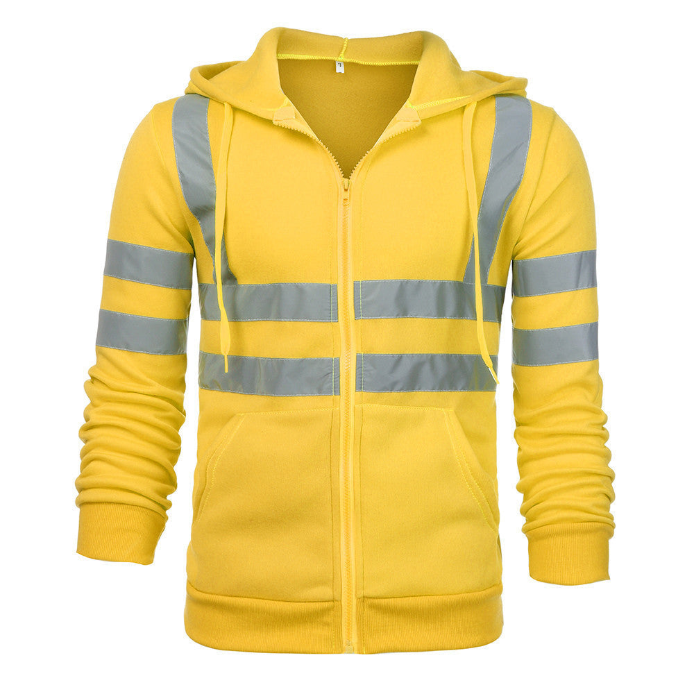 Men's Reflective Workwear Hoodie | Hi-Vis Fleece-Lined Zip-Up