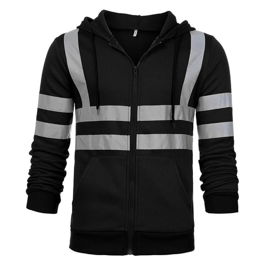 Men's Reflective Workwear Hoodie | Hi-Vis Fleece-Lined Zip-Up