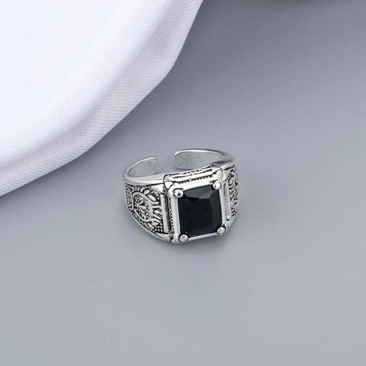 Unisex Thai Silver Geometric Vintage Ring – Minimalist One Size Band