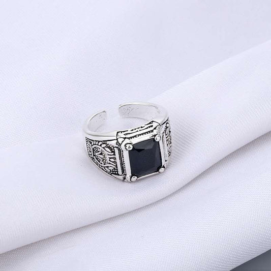 Unisex Thai Silver Geometric Vintage Ring – Minimalist One Size Band