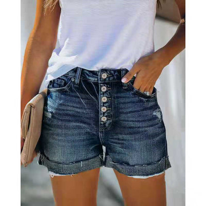 High-Waisted Denim Shorts for Women - Casual Street Style