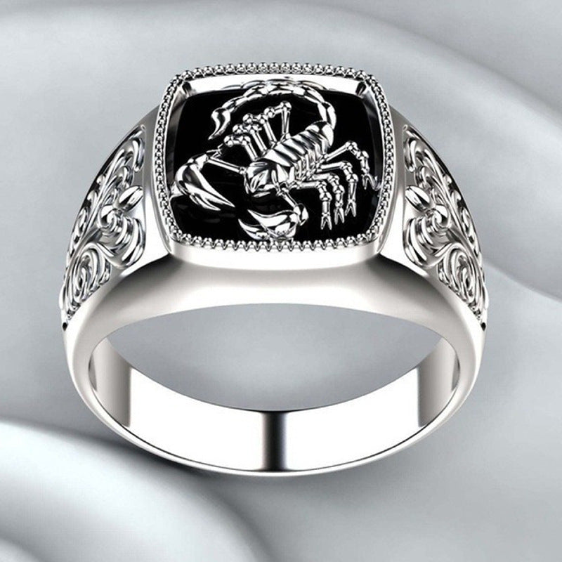 Men's Scorpio Embossed Ring – Carved Zodiac White Gold Band