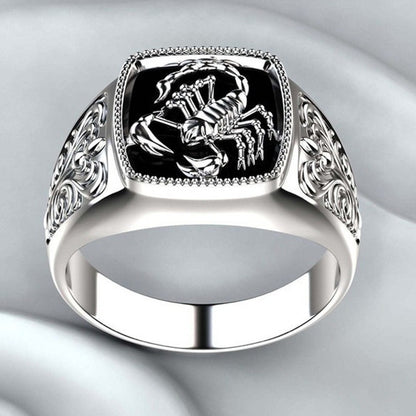 Men's Scorpio Embossed Ring – Carved Zodiac White Gold Band