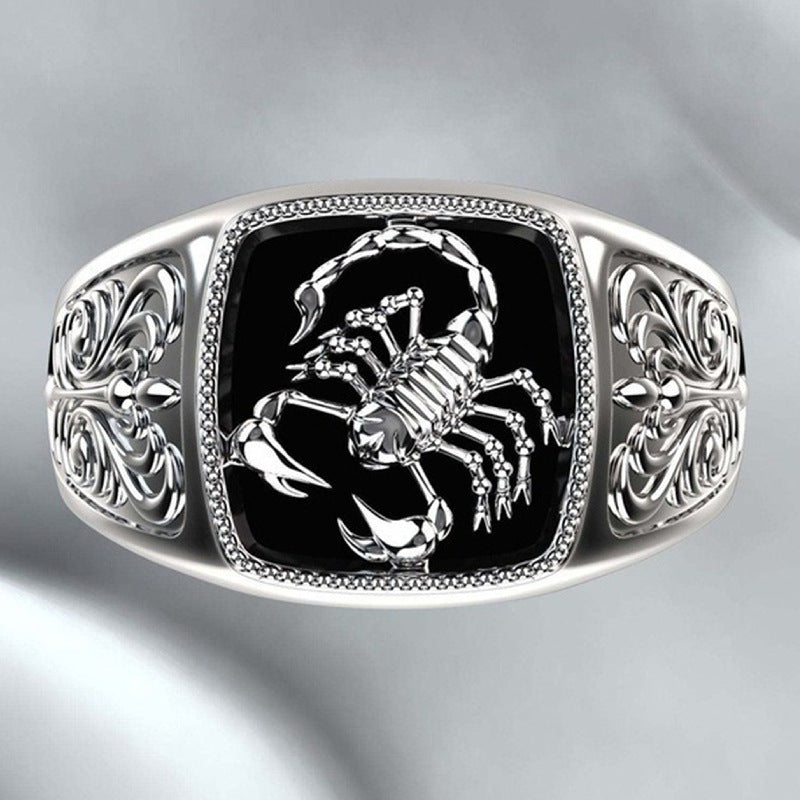 Men's Scorpio Embossed Ring – Carved Zodiac White Gold Band