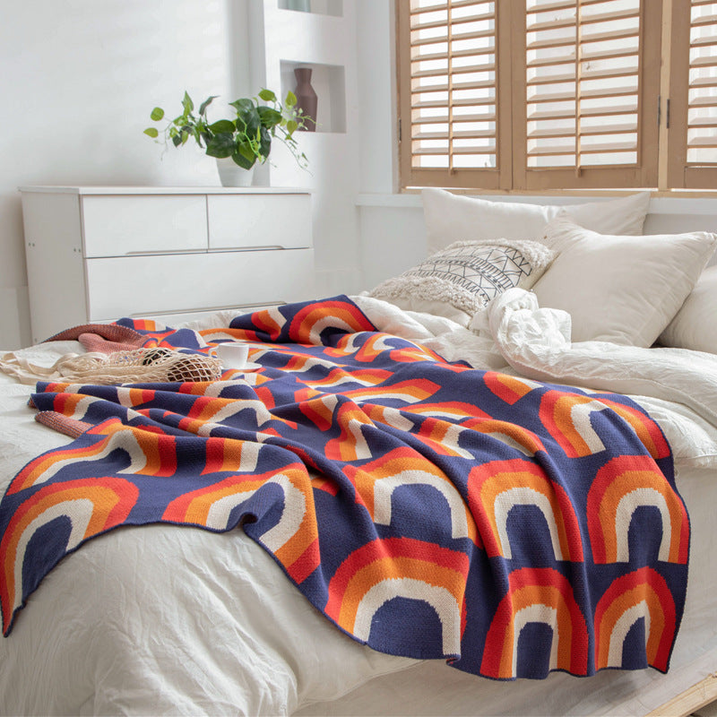 Rainbow Cotton Knitted Throw Blanket | Nordic Style