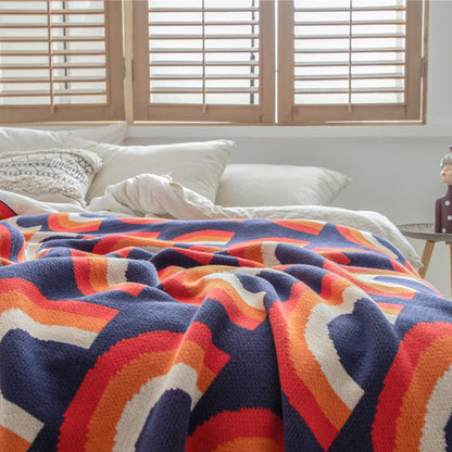 Rainbow Cotton Knitted Throw Blanket | Nordic Style
