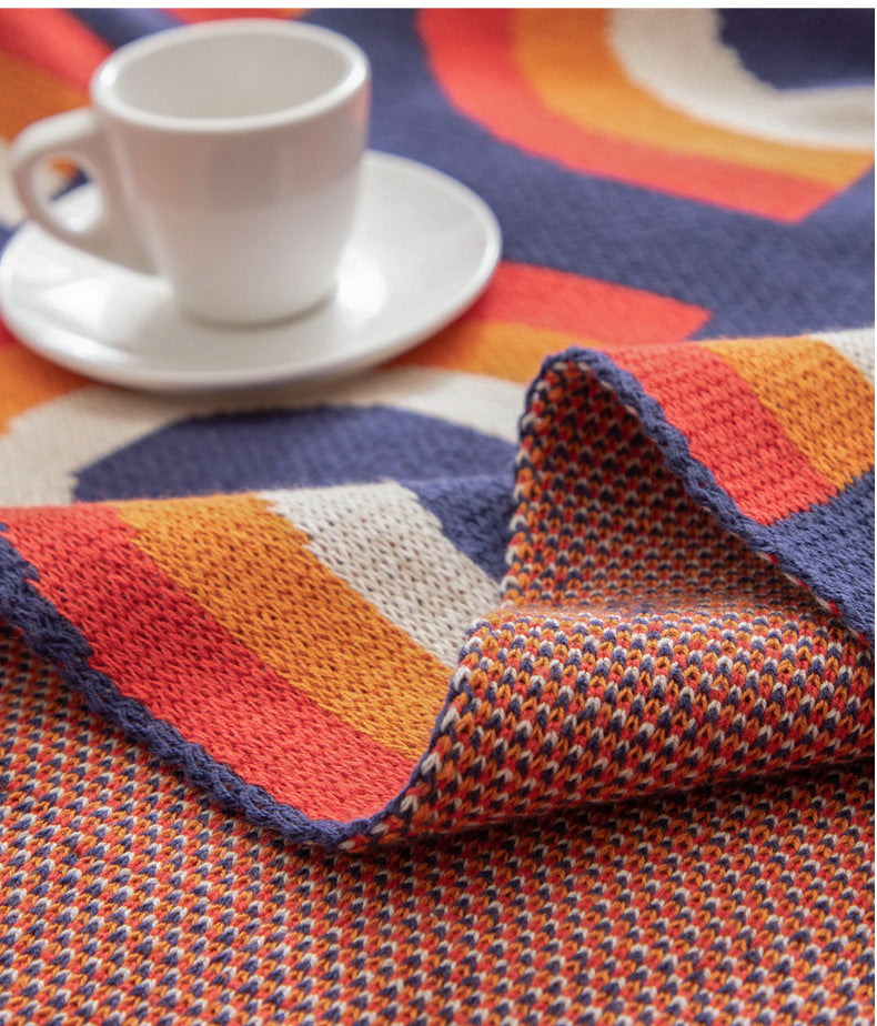 Rainbow Cotton Knitted Throw Blanket | Nordic Style