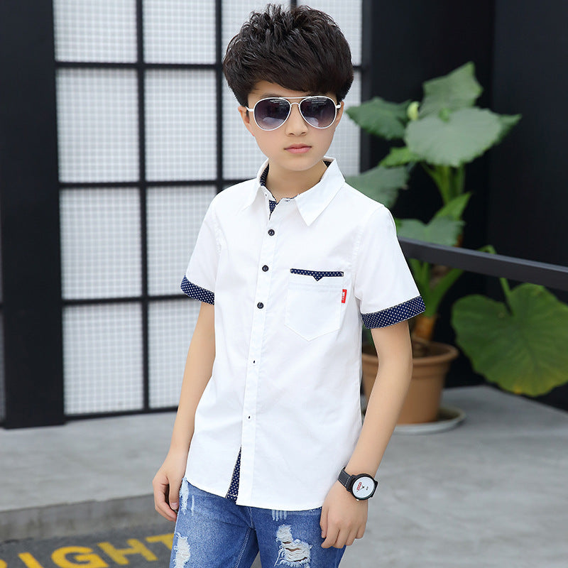 Children's Polka Dot Short Sleeve Shirt | White, Pink & Blue