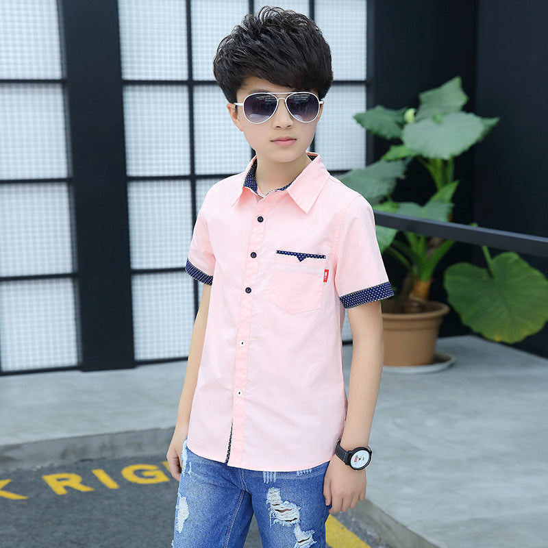 Children's Polka Dot Short Sleeve Shirt | White, Pink & Blue