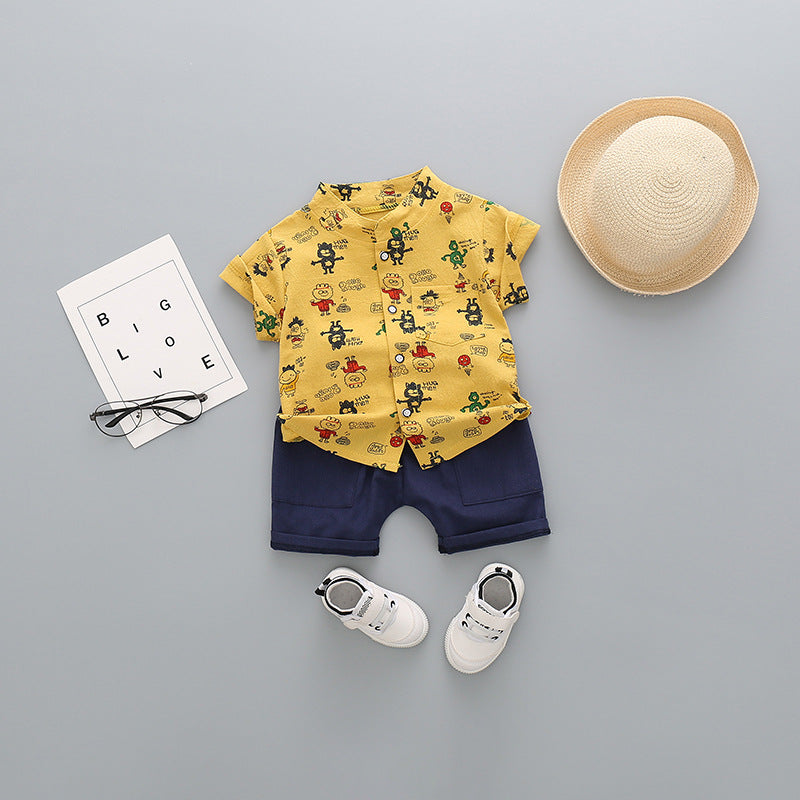 Boys Cotton Short Sleeve & Shorts Set | Cartoon Print | Heights 80-110cm