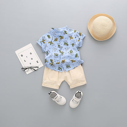 Boys Cotton Short Sleeve & Shorts Set | Cartoon Print | Heights 80-110cm