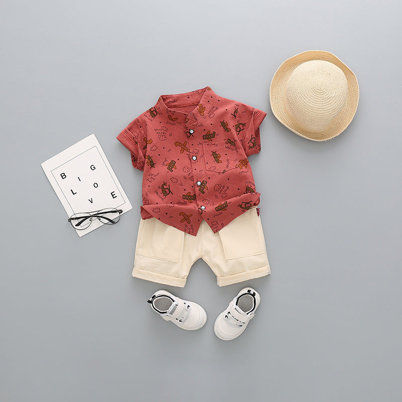 Boys Cotton Short Sleeve & Shorts Set | Cartoon Print | Heights 80-110cm