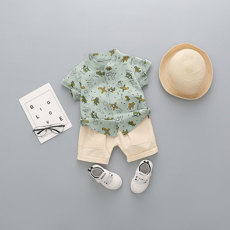 Boys Cotton Short Sleeve & Shorts Set | Cartoon Print | Heights 80-110cm