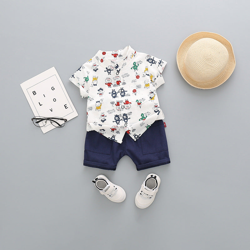 Boys Cotton Short Sleeve & Shorts Set | Cartoon Print | Heights 80-110cm