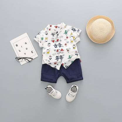 Boys Cotton Short Sleeve & Shorts Set | Cartoon Print | Heights 80-110cm