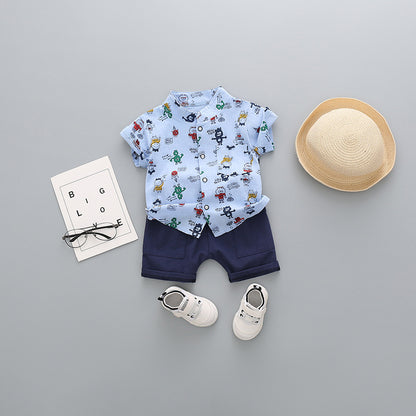 Boys Cotton Short Sleeve & Shorts Set | Cartoon Print | Heights 80-110cm