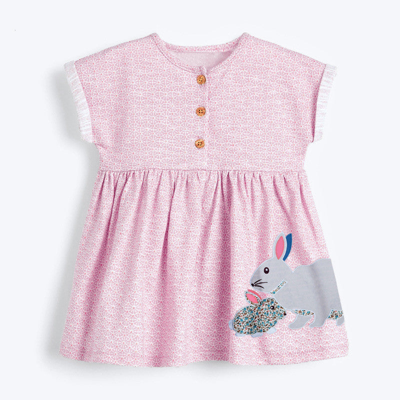 Girls Bunny Cartoon Print Cotton T-Shirt – Summer Top