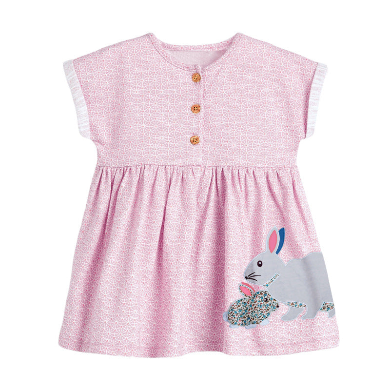 Girls Bunny Cartoon Print Cotton T-Shirt – Summer Top