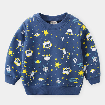 Boys Cartoon Print Cotton Pullover Sweatshirt