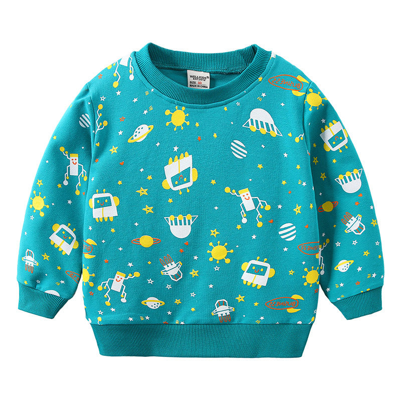 Boys Cartoon Print Cotton Pullover Sweatshirt