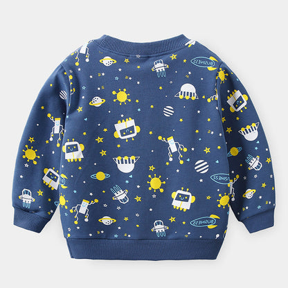 Boys Cartoon Print Cotton Pullover Sweatshirt
