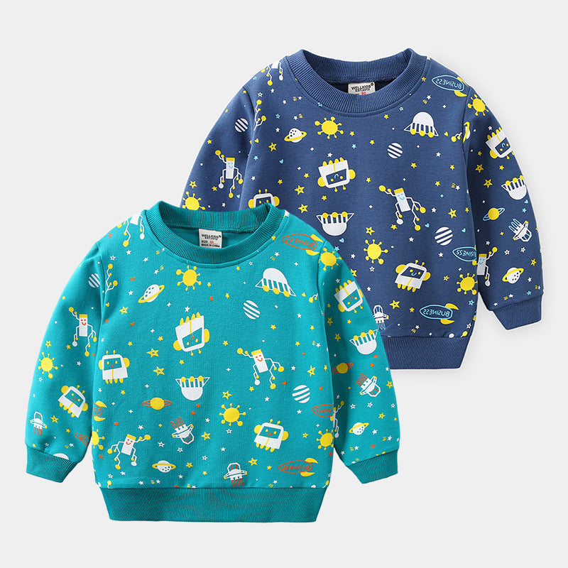 Boys Cartoon Print Cotton Pullover Sweatshirt