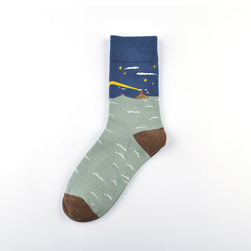Combed Cotton Lighthouse Embroidered Tube Socks – Novelty Coastal Style