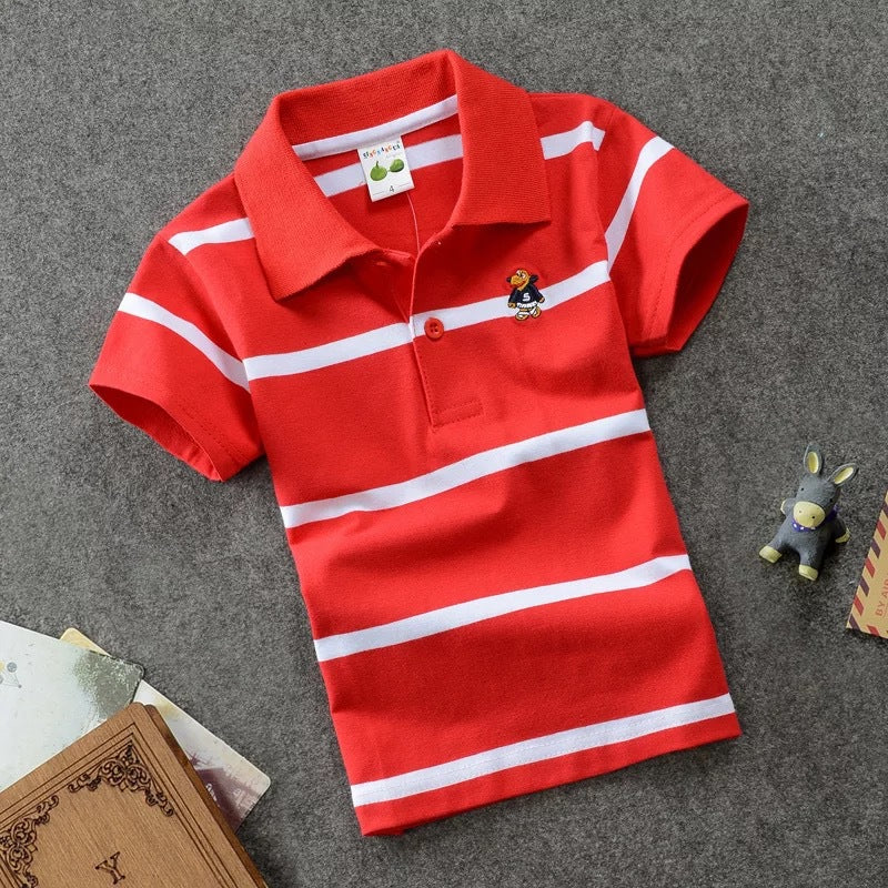 Children's Striped Lapel Polo Shirt | Combed Cotton | Ages 3-13