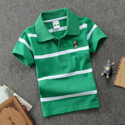Children's Striped Lapel Polo Shirt | Combed Cotton | Ages 3-13