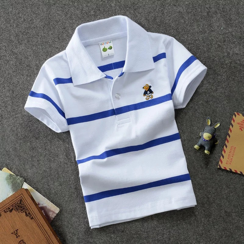 Children's Striped Lapel Polo Shirt | Combed Cotton | Ages 3-13