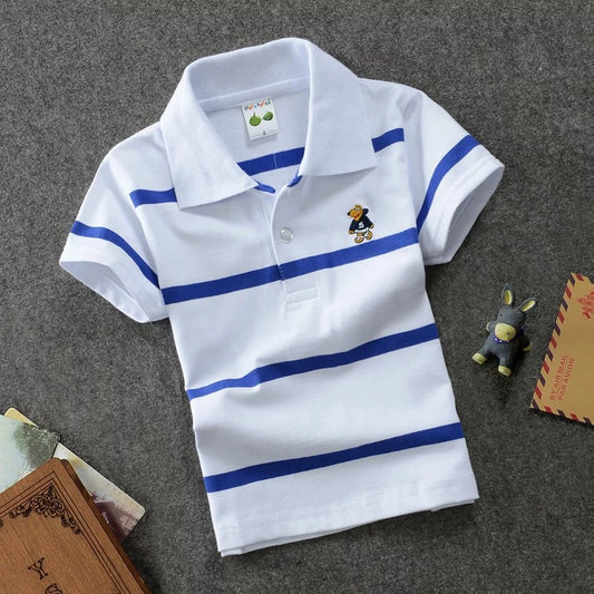 Children's Striped Lapel Polo Shirt | Combed Cotton | Ages 3-13