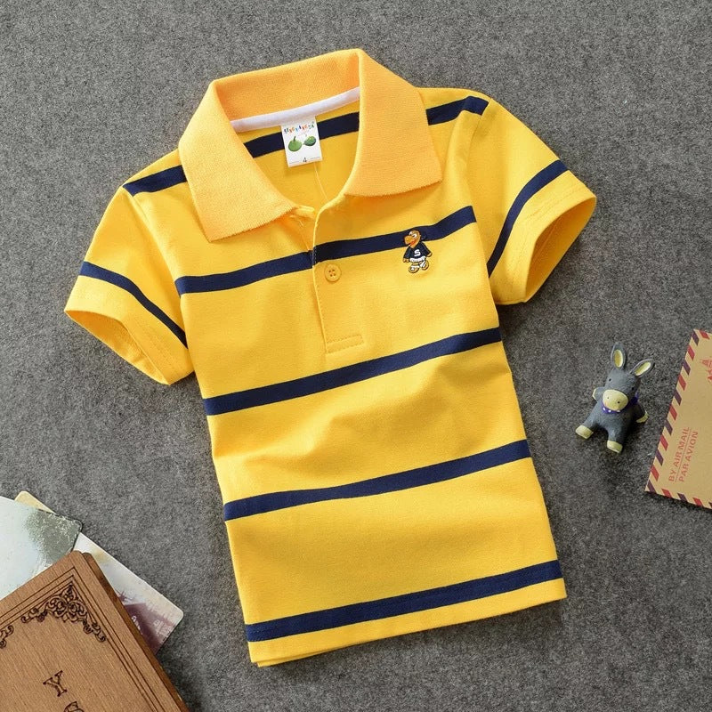 Children's Striped Lapel Polo Shirt | Combed Cotton | Ages 3-13