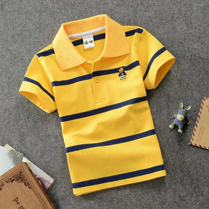 Children's Striped Lapel Polo Shirt | Combed Cotton | Ages 3-13
