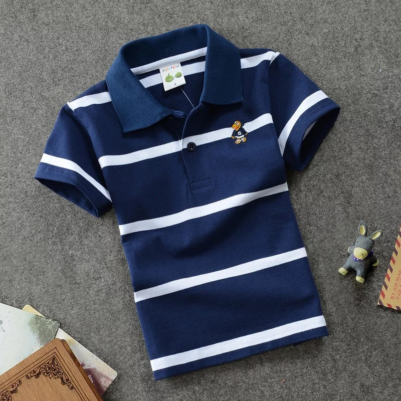 Children's Striped Lapel Polo Shirt | Combed Cotton | Ages 3-13