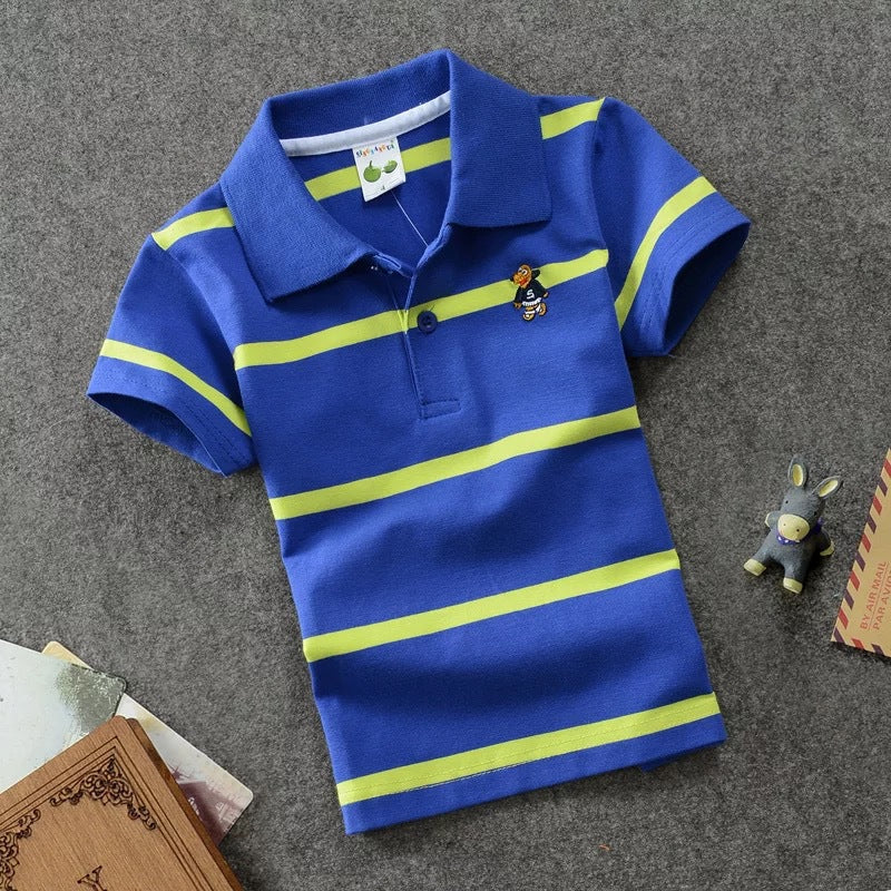 Children's Striped Lapel Polo Shirt | Combed Cotton | Ages 3-13