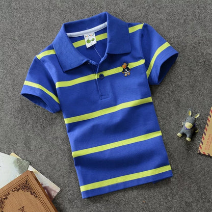 Children's Striped Lapel Polo Shirt | Combed Cotton | Ages 3-13