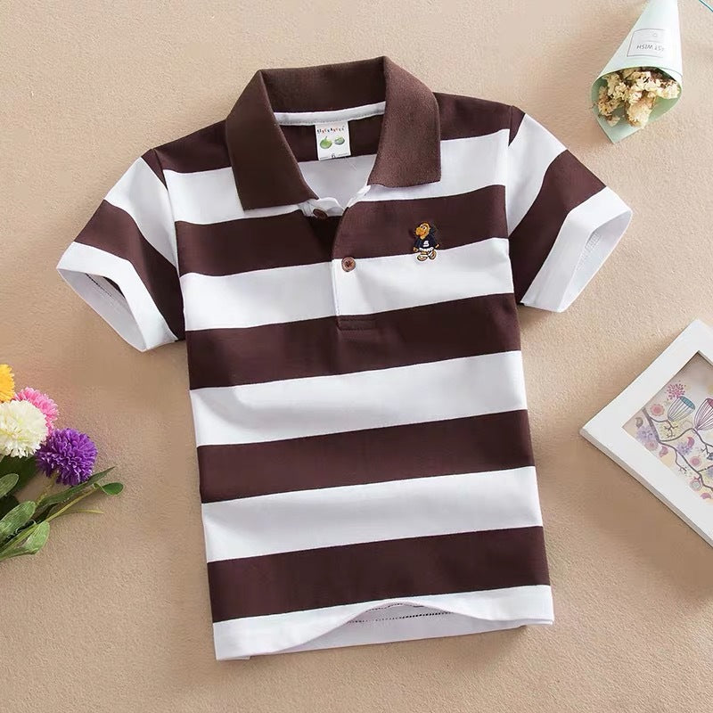 Children's Striped Lapel Polo Shirt | Combed Cotton | Ages 3-13