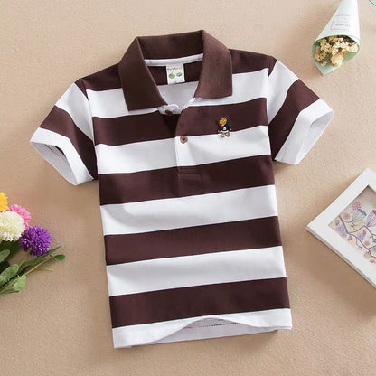 Children's Striped Lapel Polo Shirt | Combed Cotton | Ages 3-13