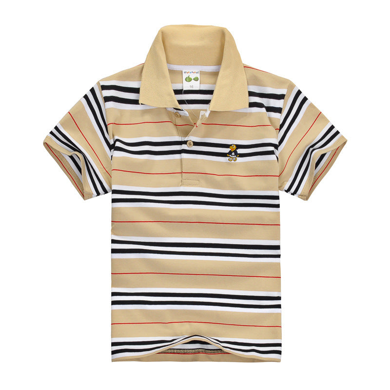 Children's Striped Polo Shirt | Apricot & Blue Stripe | Combed Cotton