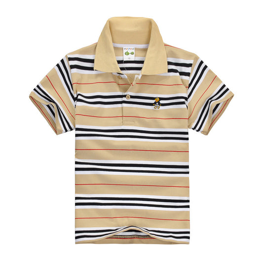 Children's Striped Polo Shirt | Apricot & Blue Stripe | Combed Cotton