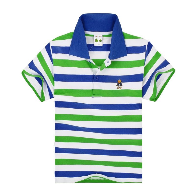 Children's Striped Polo Shirt | Apricot & Blue Stripe | Combed Cotton
