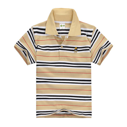 Children's Striped Polo Shirt | Apricot & Blue Stripe | Combed Cotton