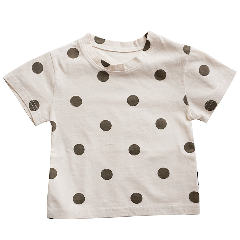 Kids Unisex 100% Cotton Polka Dot T-Shirt – Cream & Beige