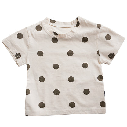 Kids Unisex 100% Cotton Polka Dot T-Shirt – Cream & Beige