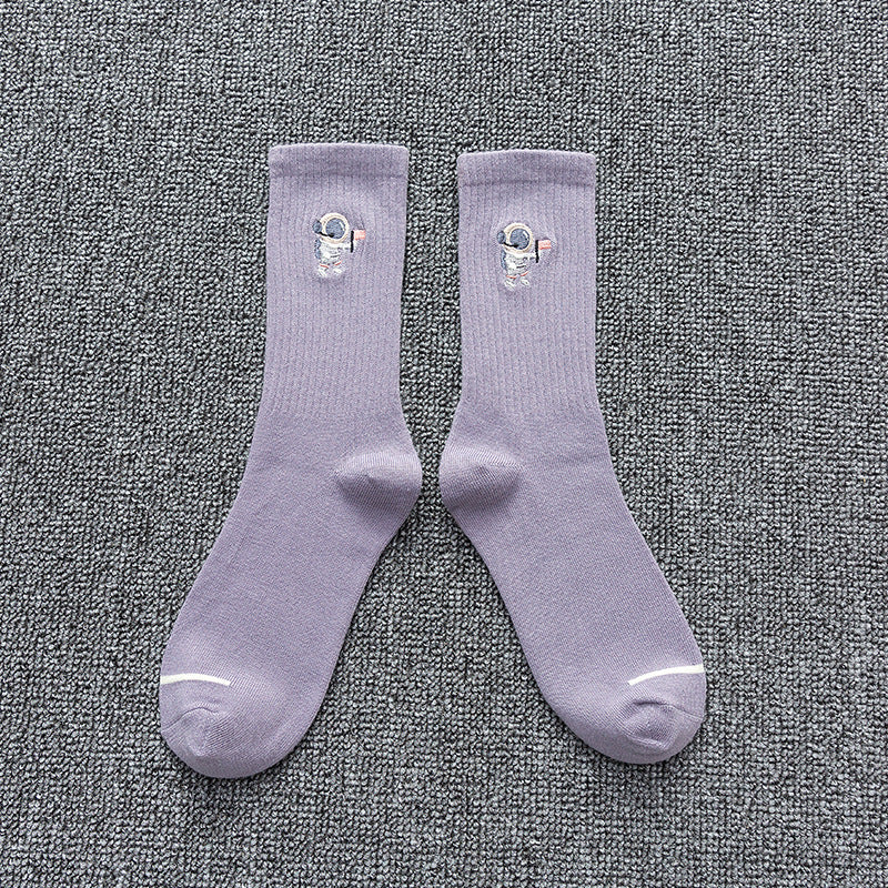 Unisex Astronaut Embroidered Cotton Socks – Japanese Style 8 Colours