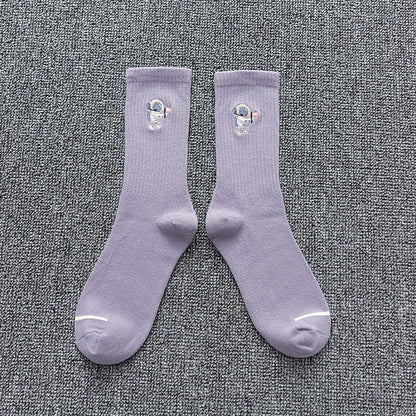 Unisex Astronaut Embroidered Cotton Socks – Japanese Style 8 Colours