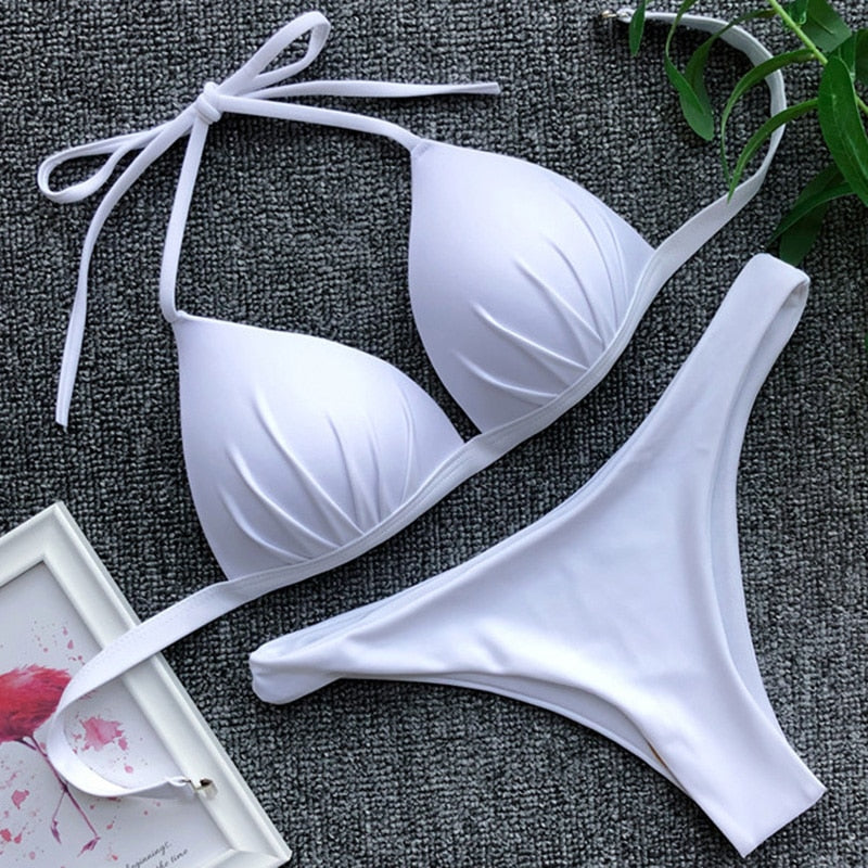 Women's Halter Neck One-Piece Swimsuit | Built-In Bra Pad