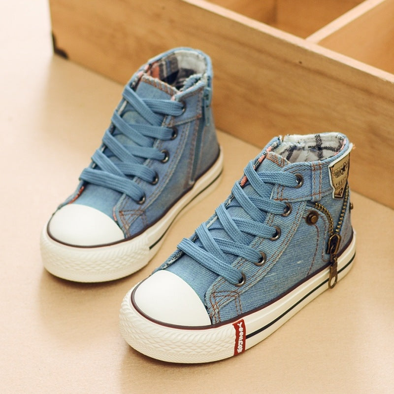 Kids' Breathable Denim Canvas Trainers – Casual Sport Shoes