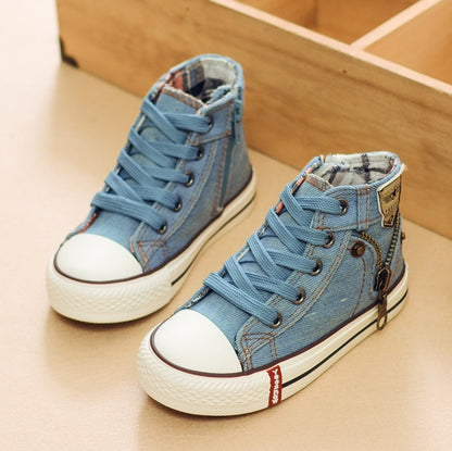 Kids' Breathable Denim Canvas Trainers – Casual Sport Shoes